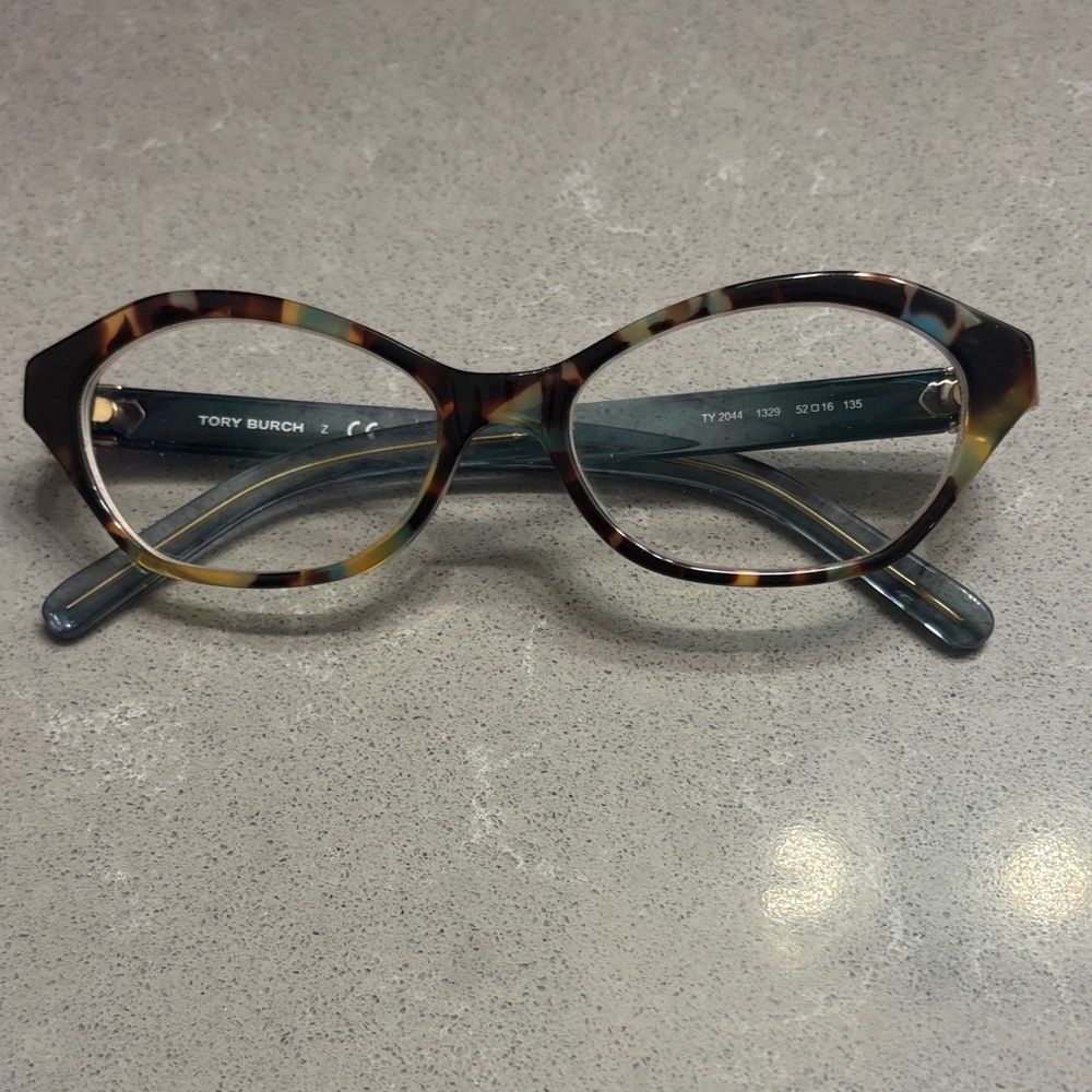 Tory Burch 2044 1329 Tortoiseshell Semi-Cat-eye Eyeglasses with blue Accents